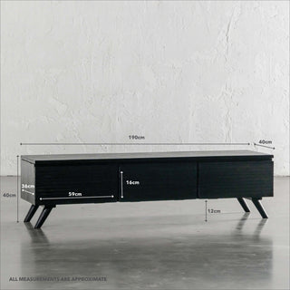 AMARA MID CENTURY TIMBER TV STAND | CLOSED 3 DOOR 190CM | BLACK | MEASUREMENTS