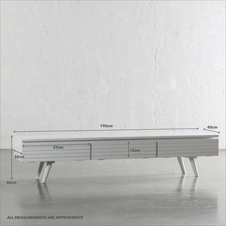 AMARA MID CENTURY TIMBER TV STAND  |  CLOSED 3 DOOR 190CM  |  WHITE | MEASUREMENTS