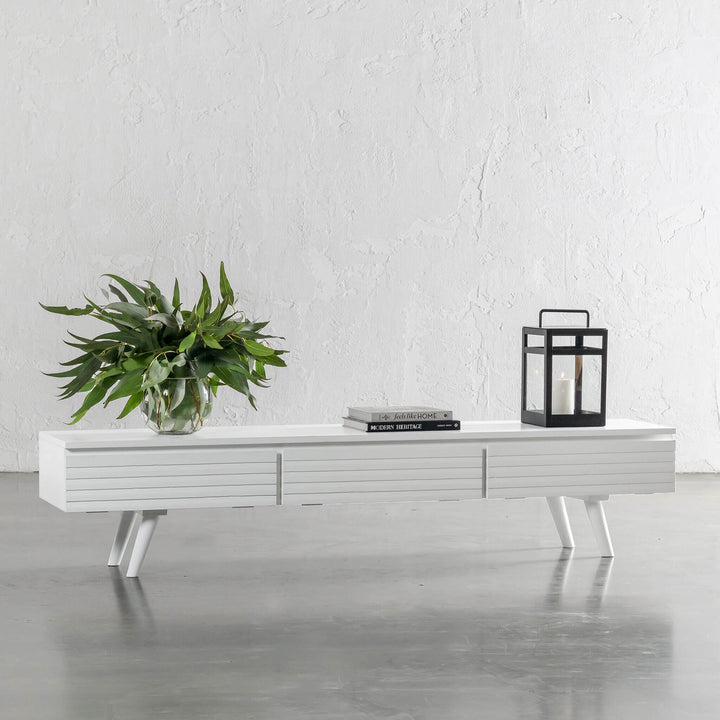 AMARA MID CENTURY TIMBER TV STAND | CLOSED 3 DOOR 190CM | WHITE