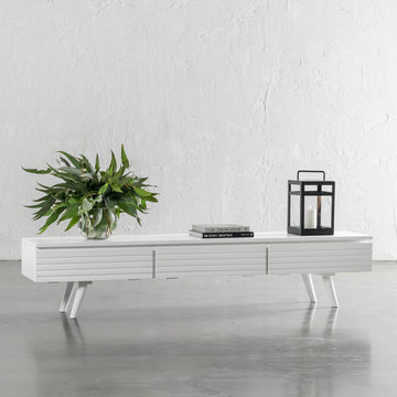 AMARA MID CENTURY TIMBER TV STAND | CLOSED 3 DOOR 190CM | WHITE