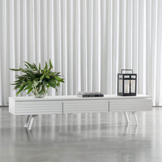 AMARA MID CENTURY TIMBER TV STAND | CLOSED 3 DOOR 190CM | WHITE