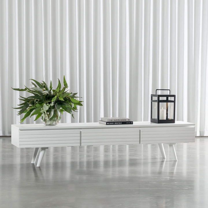 AMARA MID CENTURY TIMBER TV STAND | CLOSED 3 DOOR 190CM | WHITE