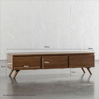 AMARA MID CENTURY TIMBER TV STAND | CLOSED 3 DOOR | 190CM | MEASUREMENTS