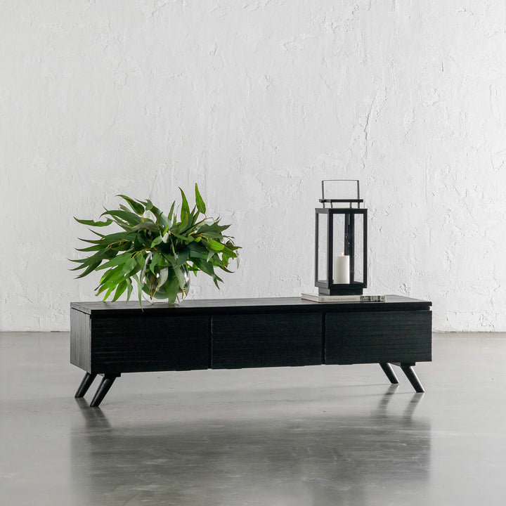 AMARA MID CENTURY TIMBER TV STAND  |  CLOSED 3 DOOR 150CM  |  BLACK