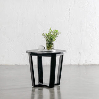 AMARA MID CENTURY TIMBER TERRACE SIDE TABLE  |  SOLID TOP BLACK | ROUND