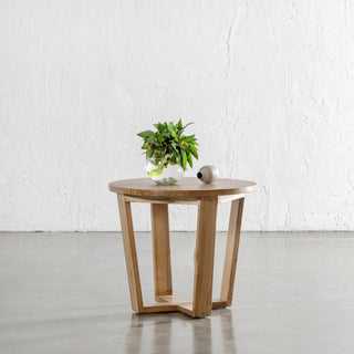 AMARA MID CENTURY TIMBER TERRACE SIDE TABLE  |  SOLID TOP | ROUND