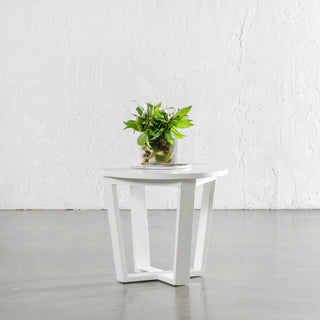 AMARA MID CENTURY TIMBER TERRACE SIDE TABLE  |  SOLID TOP WHITE | ROUND
