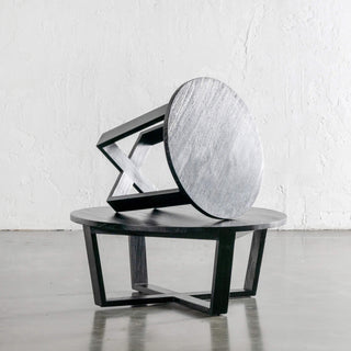 AMARA MID CENTURY TIMBER TERRACE SIDE TABLE + COFFEE TABLE  |  SOLID TOP BLACK | ROUND