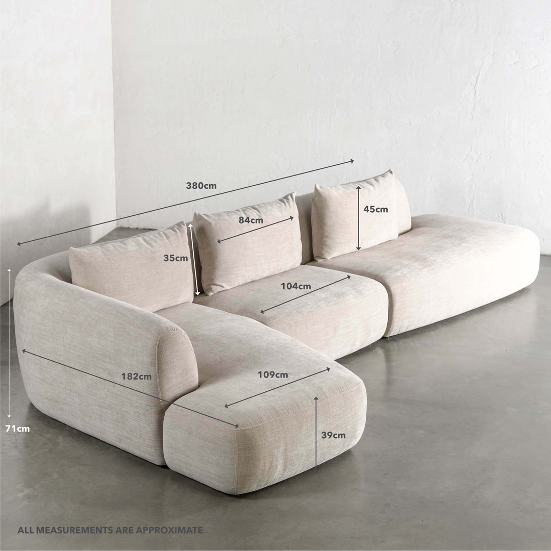 AMEDEO CORNER MODULAR CHAISE LOUNGE SOFA  |  SANDBAR HAZE | MEASUREMENTS