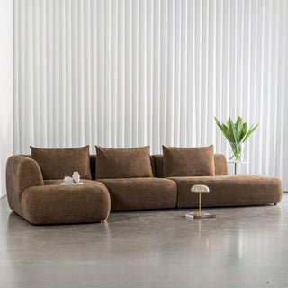 AMEDEO CORNER MODULAR CHAISE LOUNGE SOFA  |  BURNT CARAMEL -STYLED WITH CURTAIN