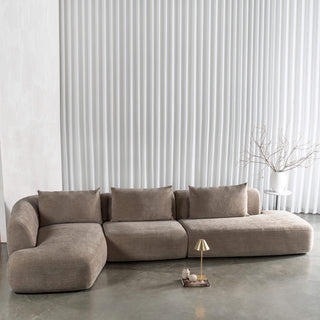 AMEDEO CORNER MODULAR CHAISE LOUNGE SOFA  |  DRIFTWOOD TAUPE - STYLED CURTAIN