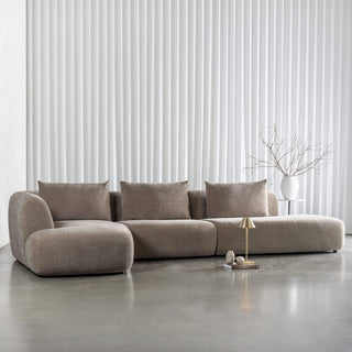 AMEDEO CORNER MODULAR CHAISE LOUNGE SOFA  |  DRIFTWOOD TAUPE - STYLED CURTAIN