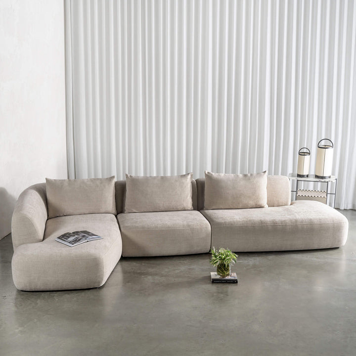 AMEDEO CORNER MODULAR CHAISE LOUNGE SOFA  |  SANDBAR HAZE - STYED WITH CURTAIN