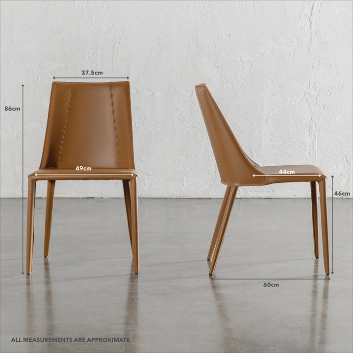 AMES MID CENTURY VEGAN LEATHER DINING CHAIR | SADDLE TAN | MEASUREMENTS