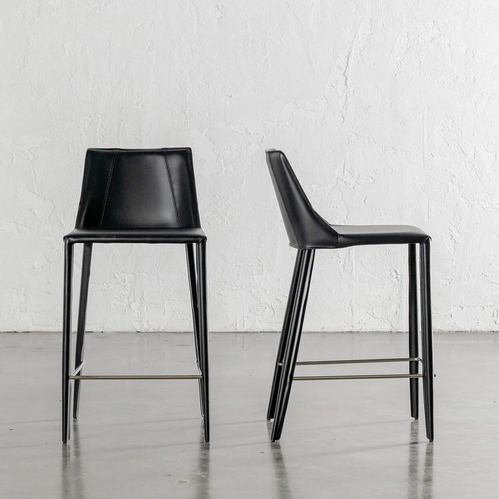 AMES MID CENTURY VEGAN LEATHER BAR CHAIR | NOIR BLACK