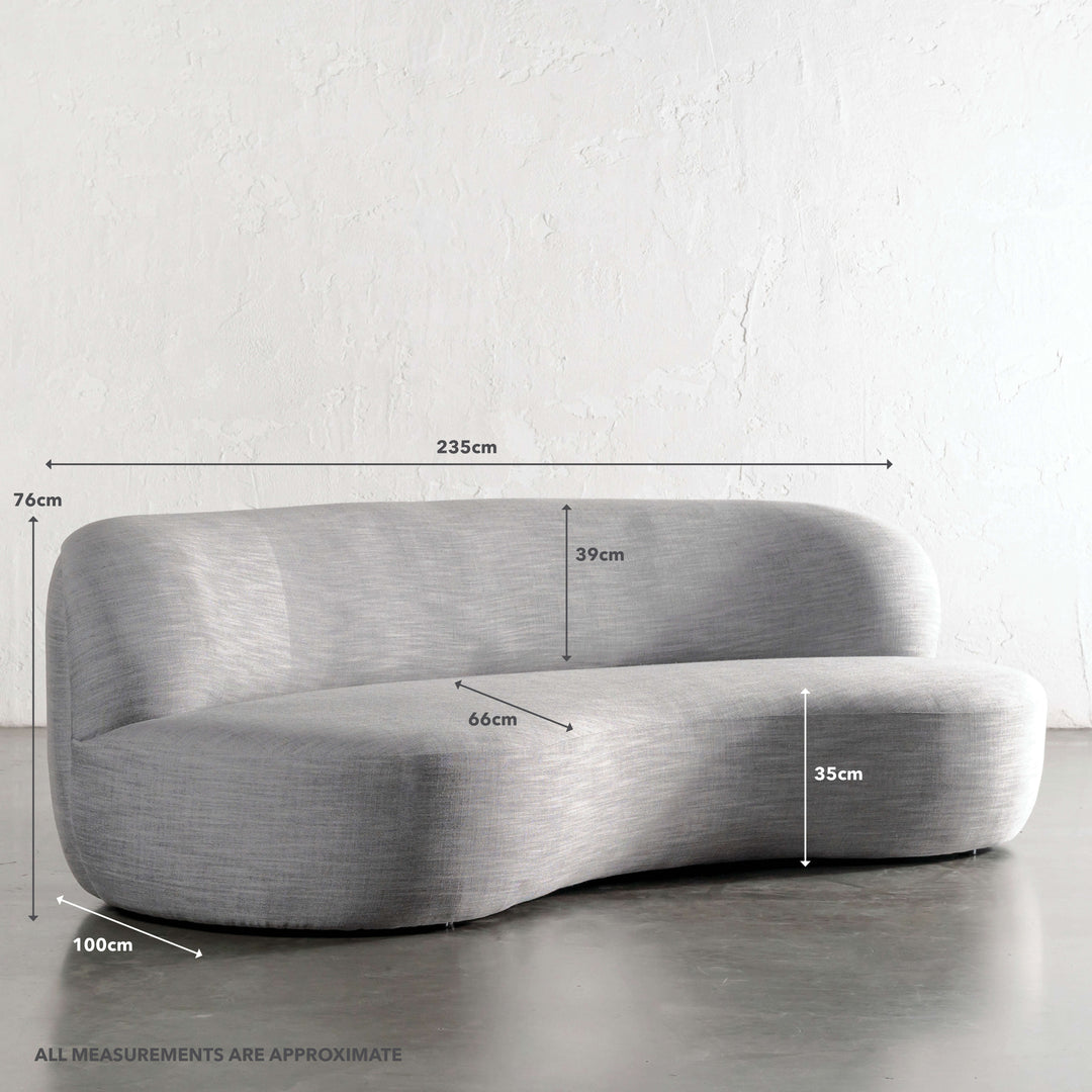 ANANDES CURVED 3 SEATER SOFA  |  ANISEED DUSK LINEN | MEASUREMENTS