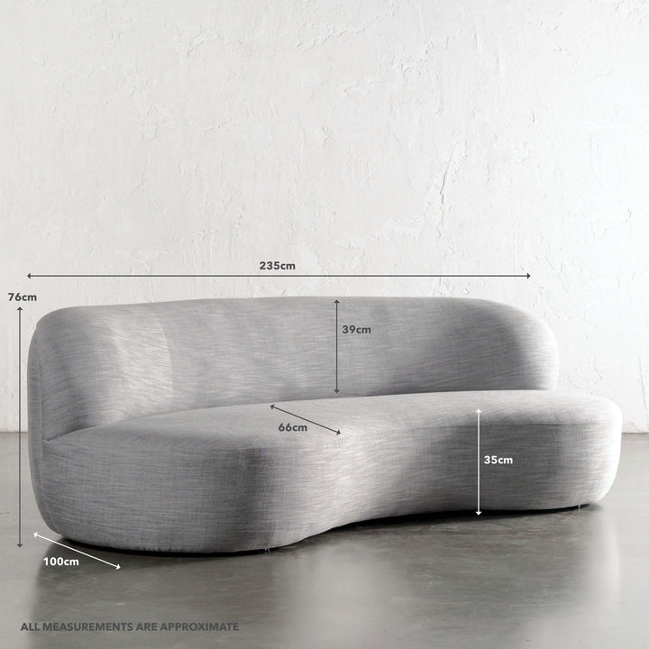 ANANDES CURVED 3 SEATER SOFA  |  ANISEED DUSK LINEN | MEASUREMENTS
