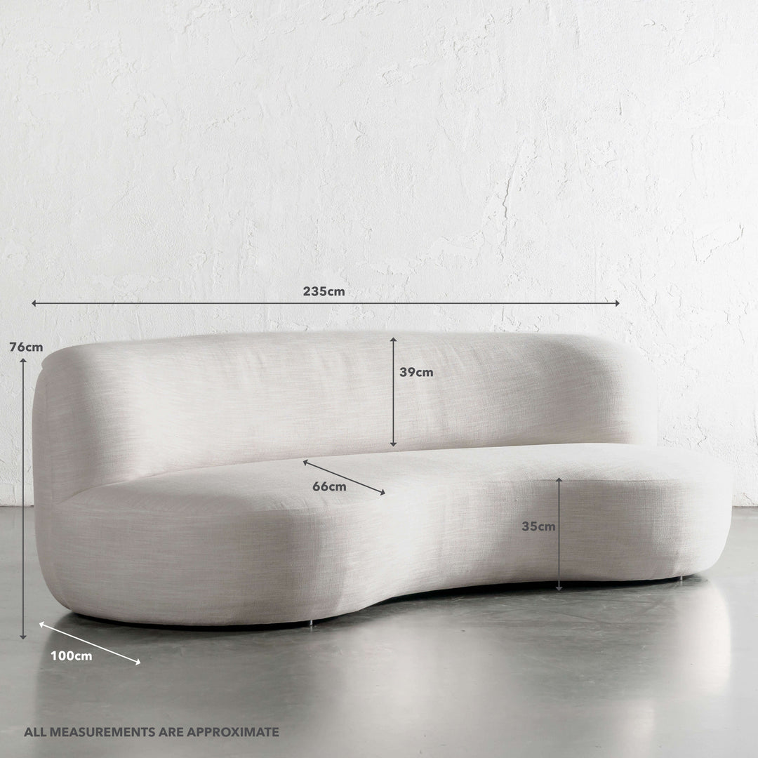 ANANDES CURVED 3 SEATER SOFA  |  OATEN HAZE LINEN | MEASUREMENTS