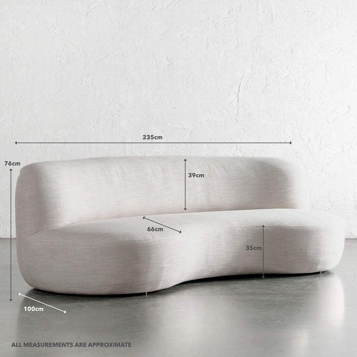 ANANDES CURVED 3 SEATER SOFA  |  OATEN HAZE LINEN | MEASUREMENTS