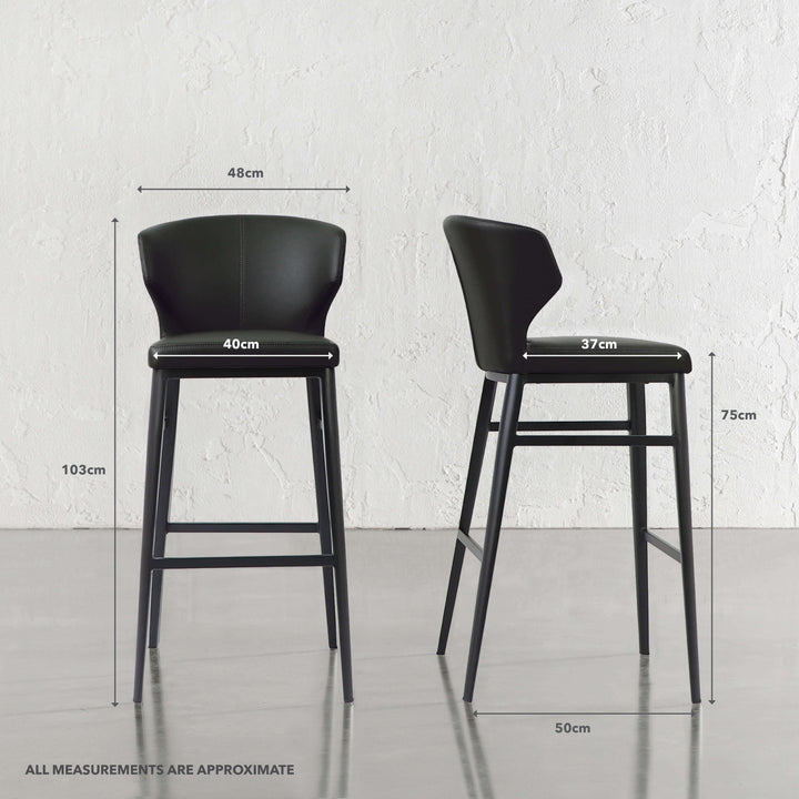 ANDERS VEGAN LEATHER BAR CHAIR  |  NOIR BLACK | MEASUREMENTS