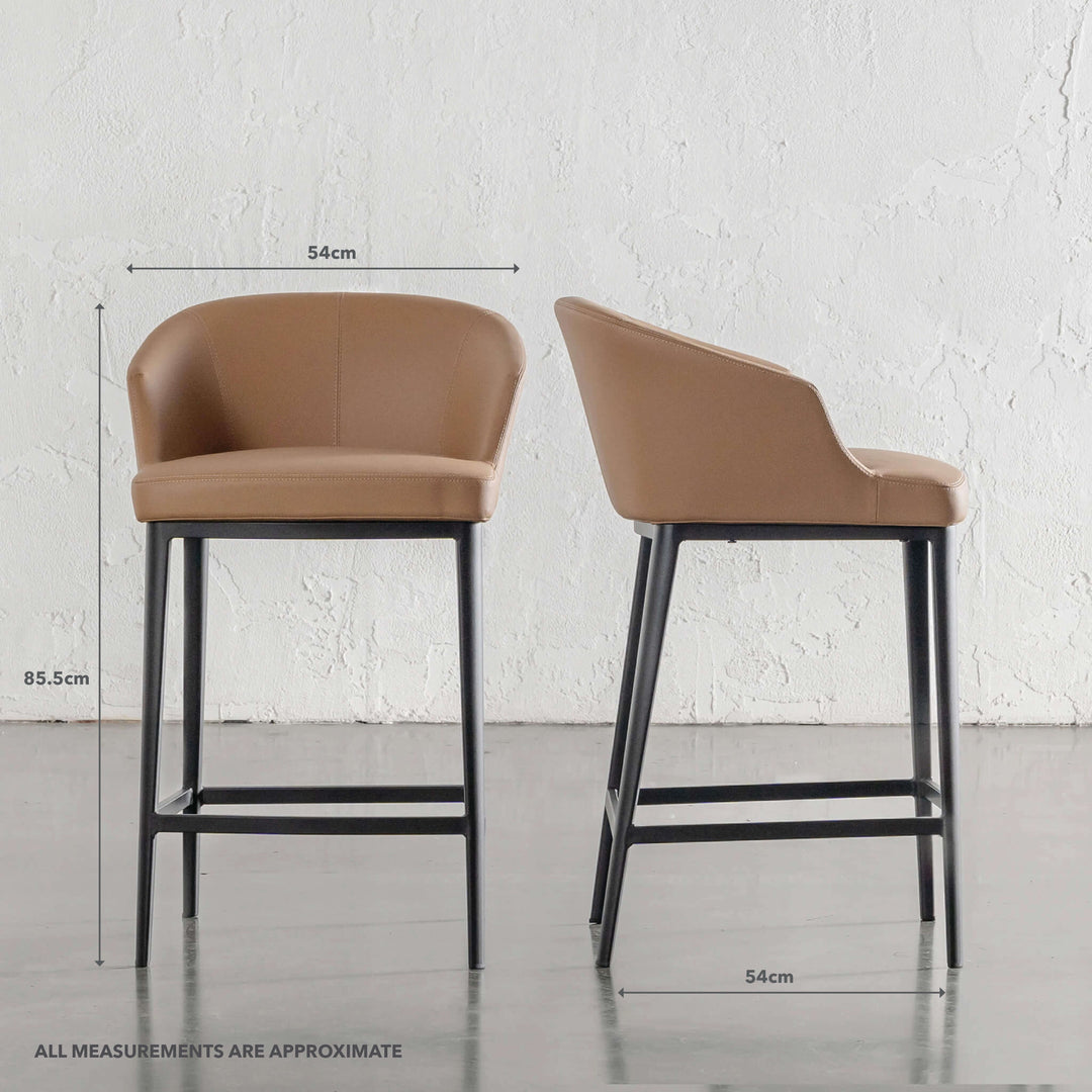 ANTONIS COUNTER STOOL | SADDLE TAN VEGAN LEATHER | MEASUREMENTS