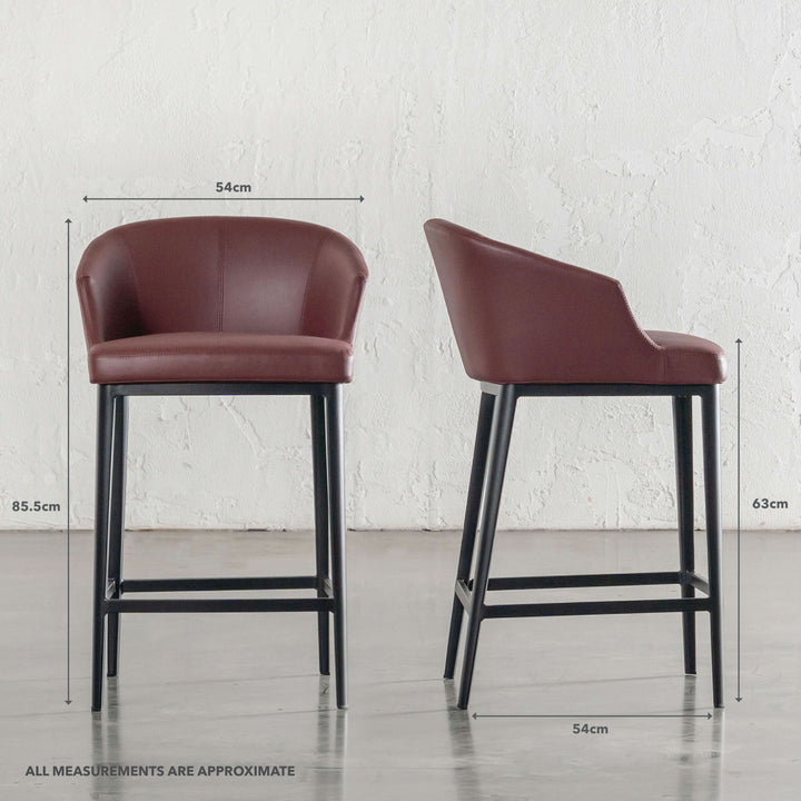 ANTONIS COUNTER STOOL  |  BURNISHED CURRANT VEGAN LEATHER | MEASUREMENTS