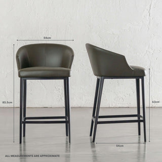 ANTONIS COUNTER STOOL | MEDITERRANEAN DEEP OLIVE VEGAN LEATHER | MEASUREMENTS