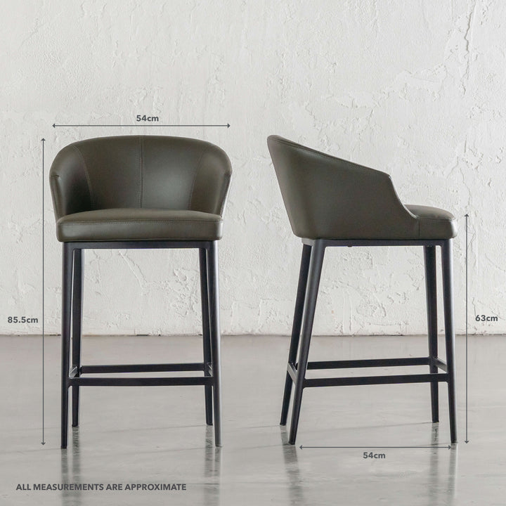 ANTONIS COUNTER STOOL | MEDITERRANEAN DEEP OLIVE VEGAN LEATHER | MEASUREMENTS