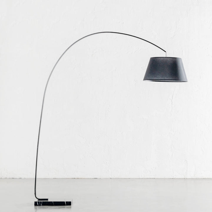 ARC EIGHTY CURVE FLOOR LAMP | BLACK + BLACK MARBLE BASE | LIGHT OFF