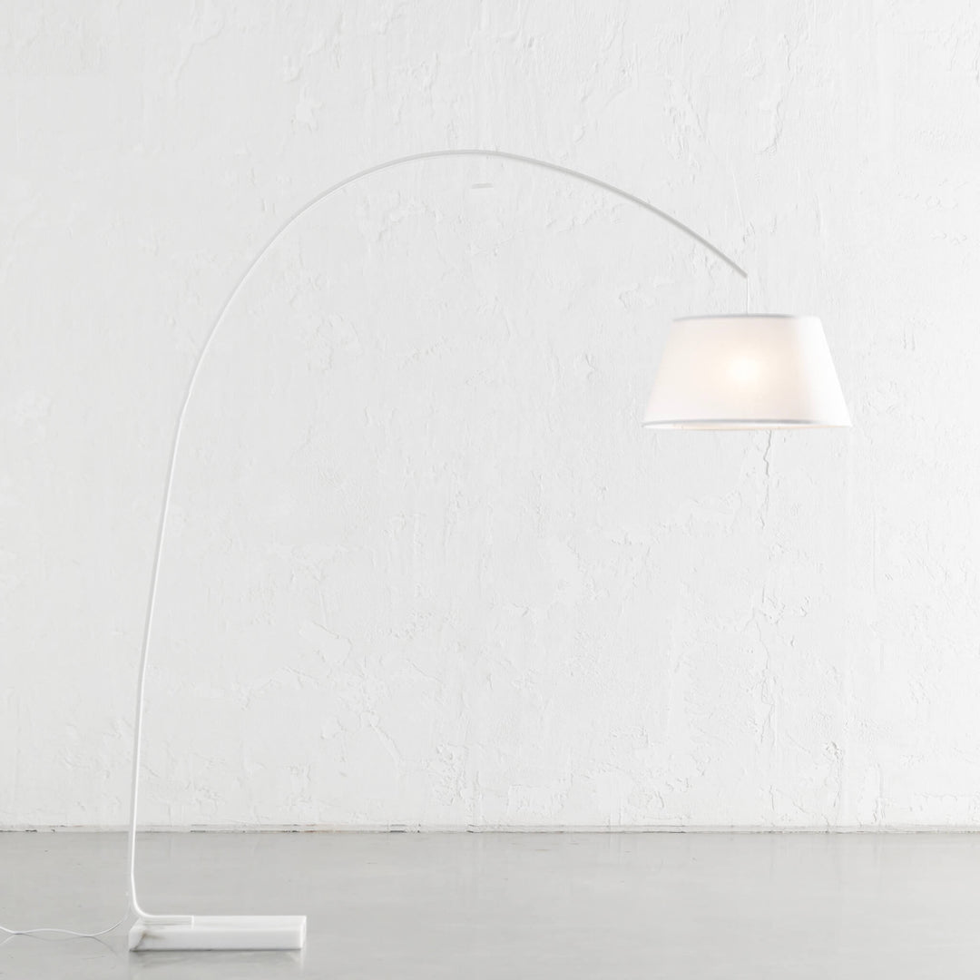 ARC EIGHTY CURVE FLOOR LAMP  |  WHITE + WHITE MARBLE BASE 