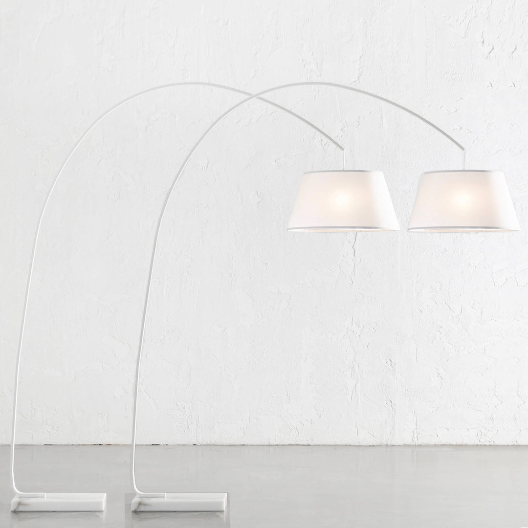 ARC EIGHTY CURVE FLOOR LAMP | WHITE + WHITE MARBLE BASE | BUNDLE X 2