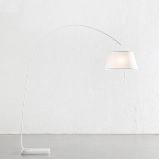 ARC EIGHTY CURVE FLOOR LAMP | WHITE + WHITE MARBLE BASE | LIGHT ON