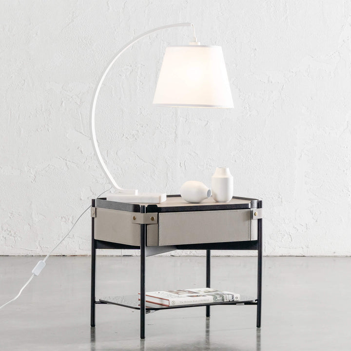 ARC EIGHTY CURVE TABLE LAMP  |  WHITE + WHITE MARBLE BASE