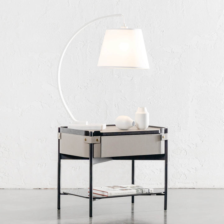 ARC EIGHTY CURVE TABLE LAMP | WHITE + WHITE MARBLE BASE