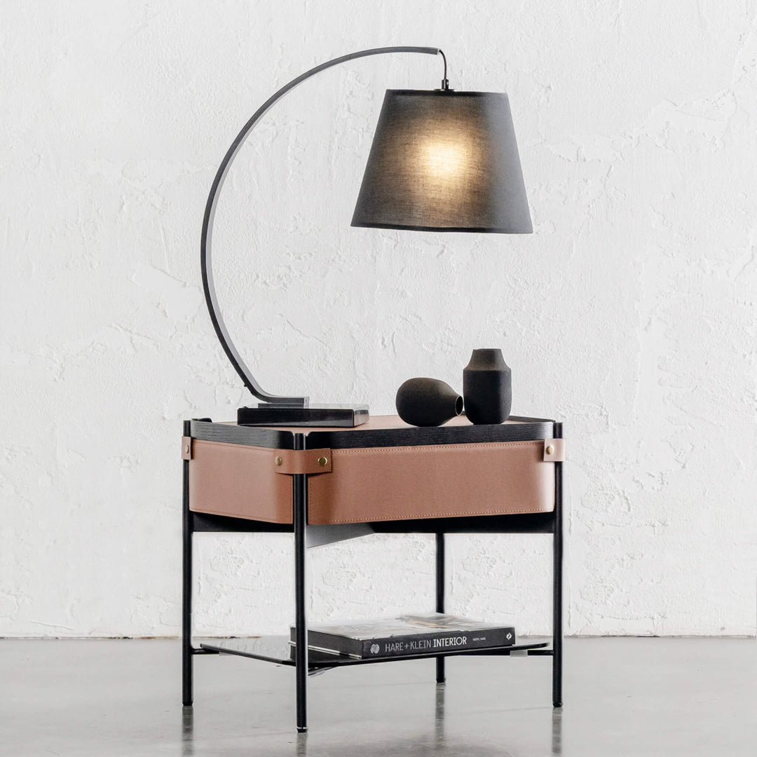 ARC EIGHTY CURVE TABLE LAMP  |  BLACK + BLACK MARBLE BASE  |  STYLED