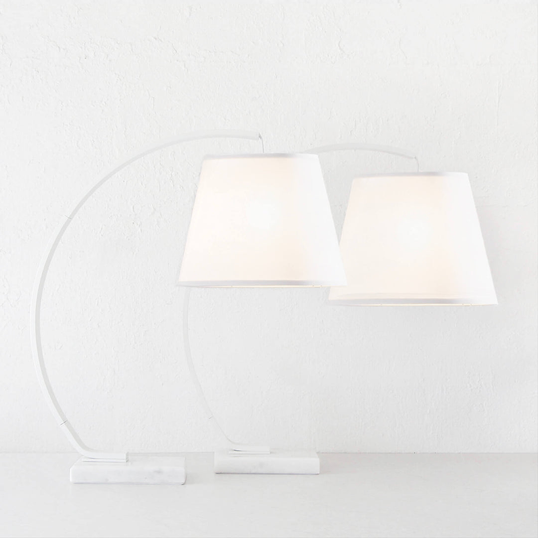 ARC EIGHTY CURVE TABLE LAMP | WHITE + WHITE MARBLE BASE | BUNDLE X 2