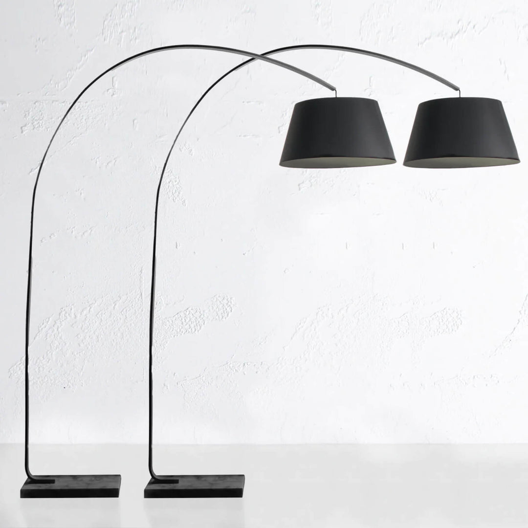 ARC EIGHTY CURVE FLOOR LAMP  |  BLACK + BLACK MARBLE BASE  |  BUNDLE X 2