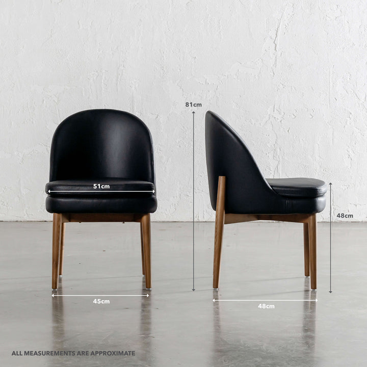 ARCHER VEGAN LEATHER DINING CHAIR  |  BLACK NOIR + BIRCH ASH | MEASUREMENTS