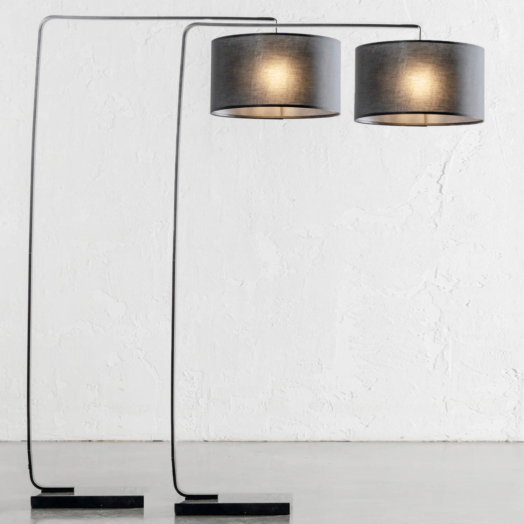 ARC NINETY SQUARE FLOOR LAMP | BLACK + BLACK MARBLE BASE | BUNDLE X 2