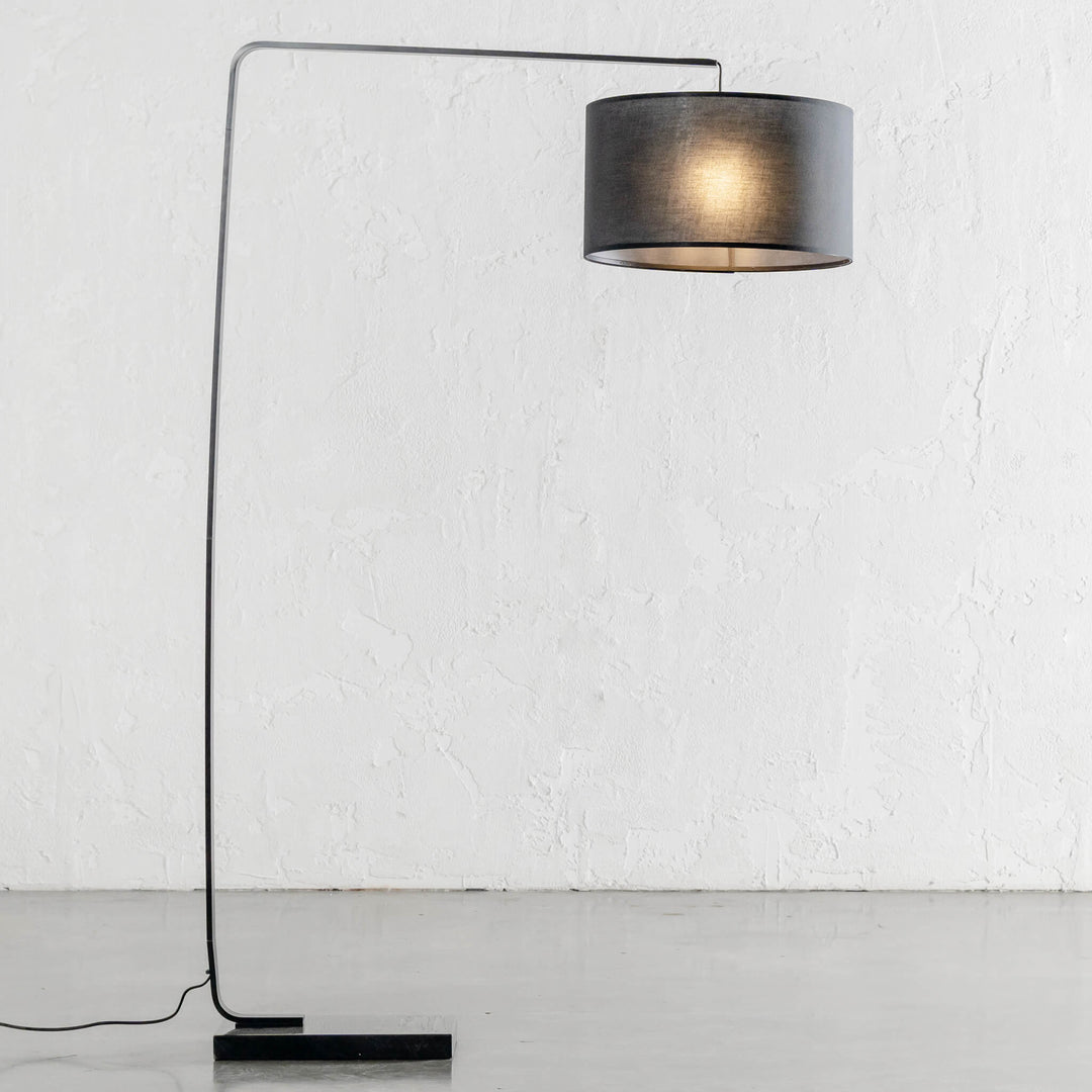 ARC NINETY SQUARE FLOOR LAMP  |  BLACK + BLACK MARBLE BASE 