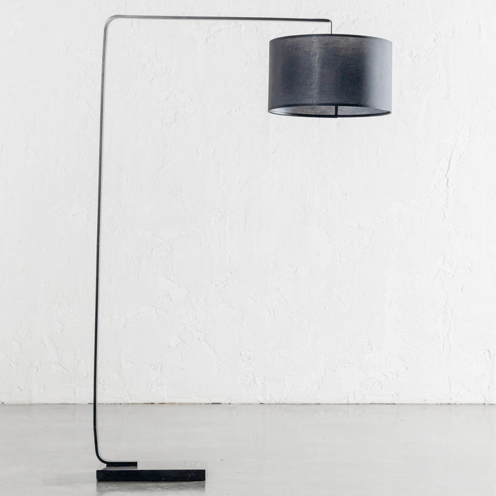 ARC NINETY SQUARE FLOOR LAMP | BLACK + BLACK MARBLE BASE