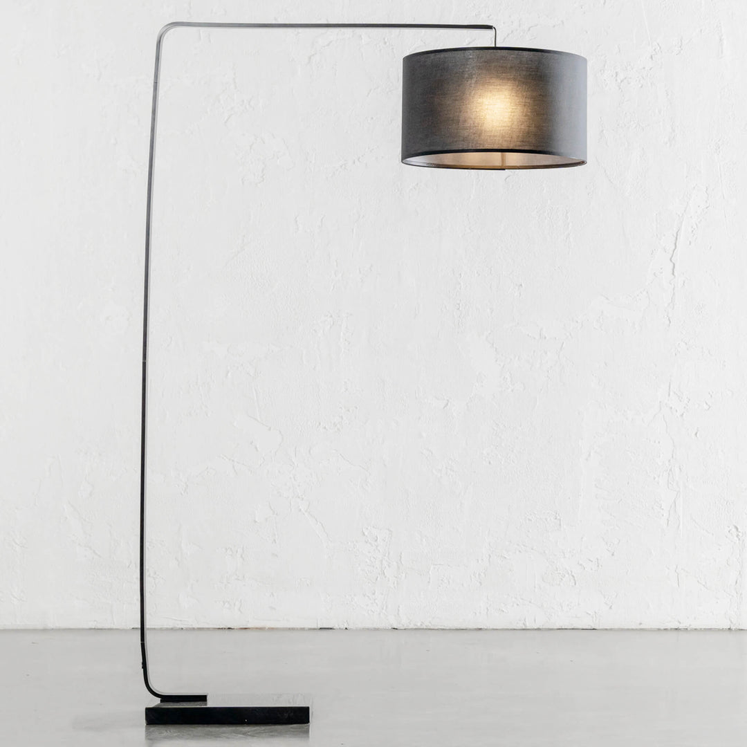 ARC NINETY SQUARE FLOOR LAMP | BLACK + BLACK MARBLE BASE