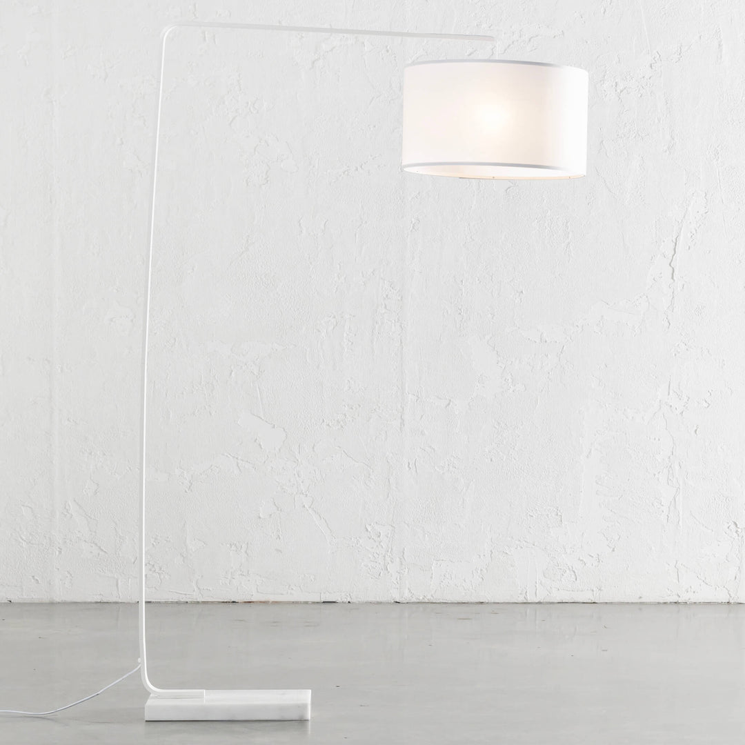 ARC NINETY SQUARE FLOOR LAMP  |  WHITE + WHITE MARBLE BASE