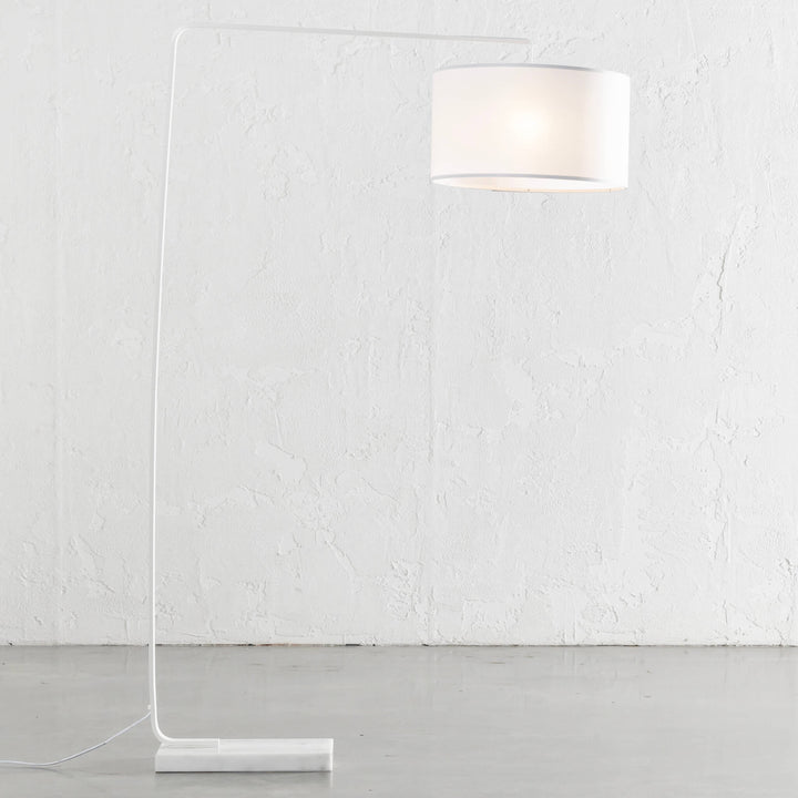 ARC NINETY SQUARE FLOOR LAMP  |  WHITE + WHITE MARBLE BASE