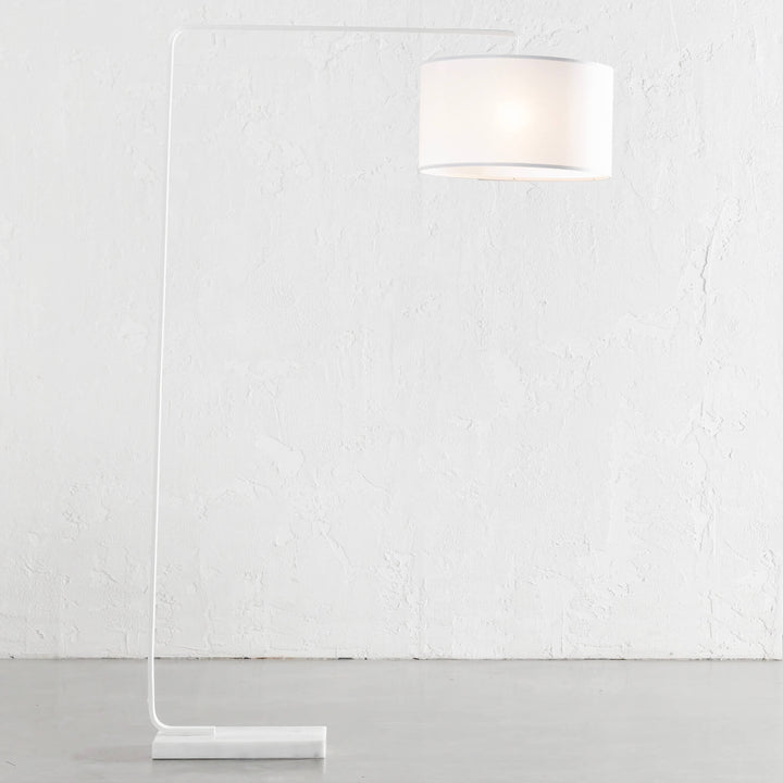 ARC NINETY SQUARE FLOOR LAMP | WHITE + WHITE MARBLE BASE 