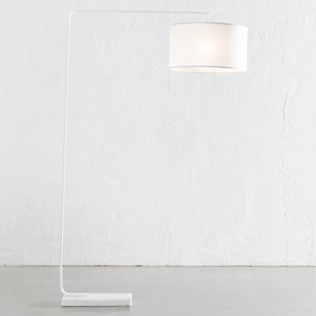 ARC NINETY SQUARE FLOOR LAMP | WHITE + WHITE MARBLE BASE