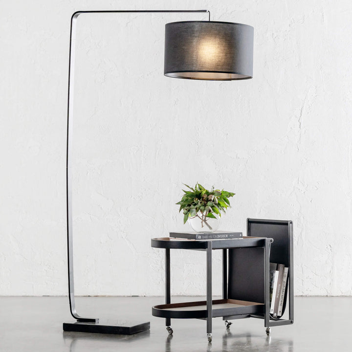 ARC NINETY SQUARE FLOOR LAMP | BLACK + BLACK MARBLE BASE