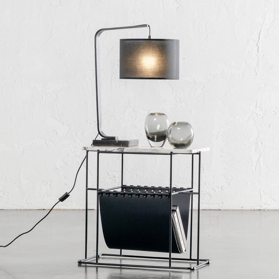 ARC NINETY SQUARE TABLE LAMP  |  BLACK + BLACK MARBLE BASE