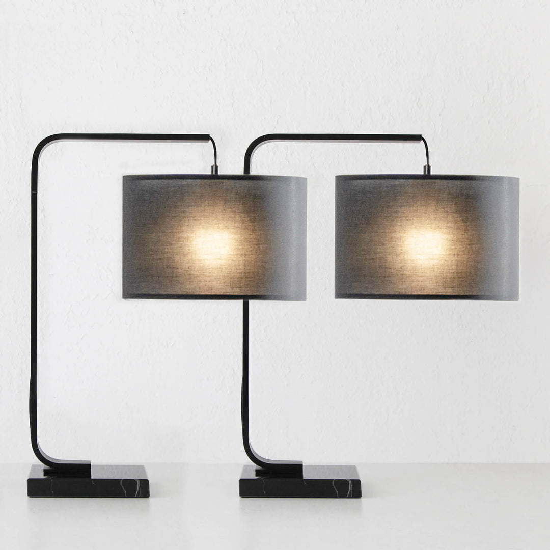 ARC NINETY SQUARE TABLE LAMP | BLACK + BLACK MARBLE BASE | BUNDLE X 2