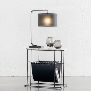 ARC NINETY SQUARE TABLE LAMP  |  BLACK + BLACK MARBLE BASE